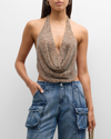 Retroféte Eleanor Embellished Halter Crop Top In Tannin Silver