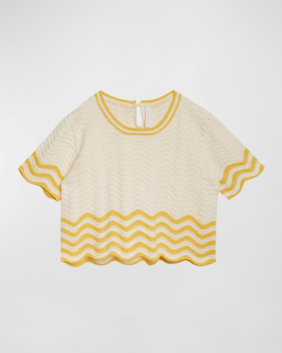 Zimmermann Kids' Girl's Alight Textured Knit Tee In Cream/yellow