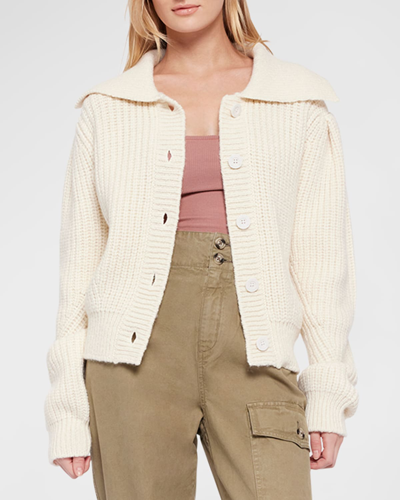 Joie Flora Ribbed Sailor-collar Cardigan In Porcelain