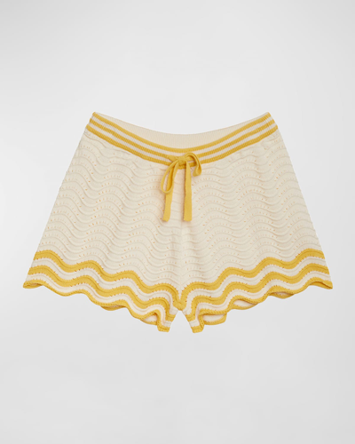 Zimmermann Kids' Girls Ivory & Yellow Cotton Knit Shorts In Cream/yellow