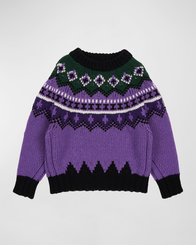 Moncler Kids' Girl's Grenoble Fair Isle Printed Sweater In Purple Multi