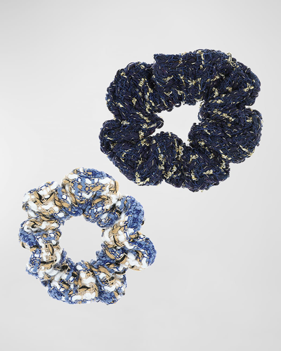 L Erickson Calliope Tweed Scrunchies, 2 Pack In Blue
