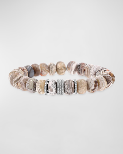 Sheryl Lowe Cream Agate Beaded Bracelet With Pave Diamonds In Neutral