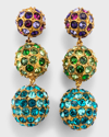 Oscar De La Renta Multicolor Crystal 3-ball Drop Earrings In Amethyst Multi