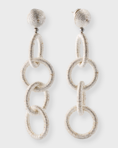 Oscar De La Renta Long Coil Circle Link Earrings In Silver