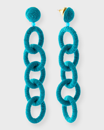 Oscar De La Renta Long Coil Circle Link Earrings In Blue