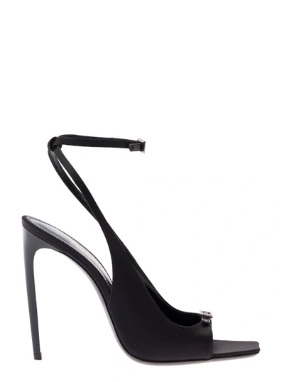 Saint Laurent 110mm Carole Satin Crystal-strap Stiletto Sandals In Black