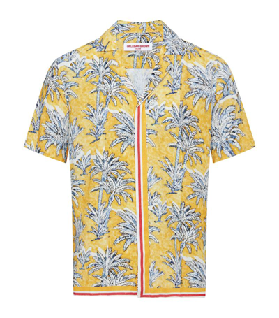 Orlebar Brown Linen Palm Print Maitan Shirt In Yellow