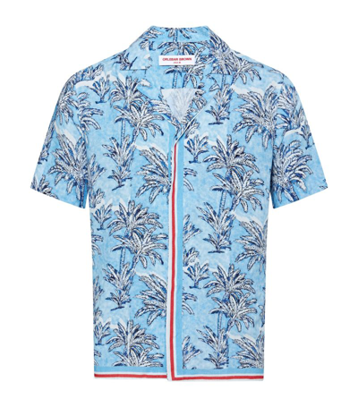 Orlebar Brown Hibbert Palm-tree Print Shirt In Bright Wish Blue