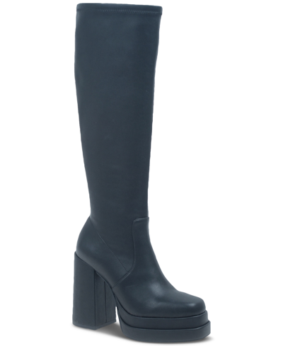 Wild Pair Olyvia Double Platform Boots, Created For Macy's In Black Smooth
