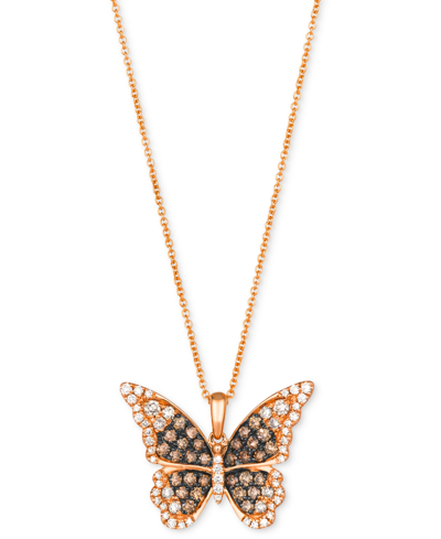 Le Vian Ombre Chocolate Ombre Diamond & Vanilla Diamond Butterfly 20" Adjustable Pendant Necklace (3/4 Ct. T In K Strawberry Gold Pendant