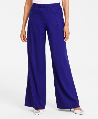 Inc International Concepts Women's High-rise Pleated Wide-leg Linen Pants, Created For Macy's In Sapphire Crush