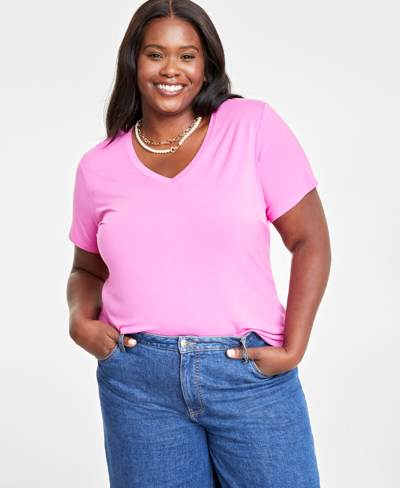 On 34th Plus Size Modal V-neck T-shirt, Created For Macy's In Phlox Pink