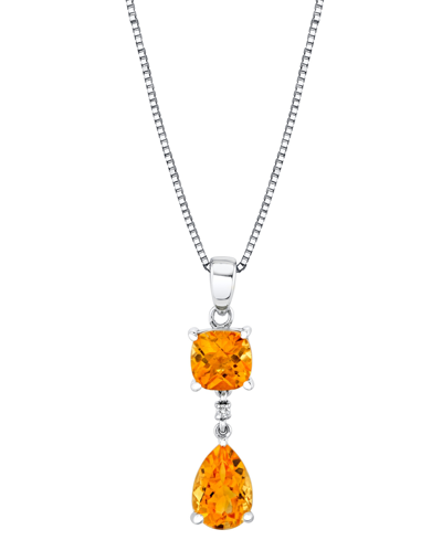 Macy's Citrine (3-1/5 Ct. T.w.) & Diamond Accent 18" Pendant Necklace In Sterling Silver