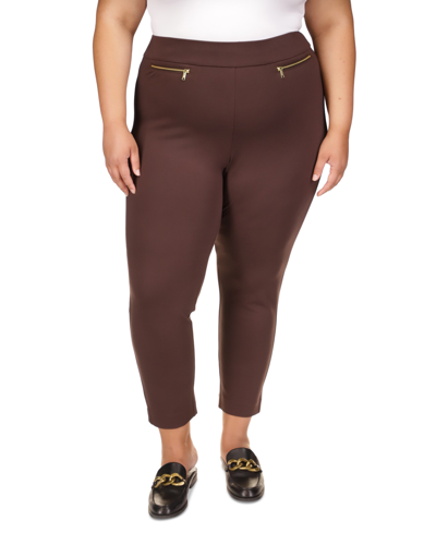 Michael Kors Michael  Plus Size High-rise Pull-on Pants In Chocolate