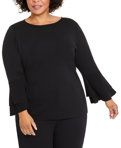 Anne Klein Plus Size Double-cuff Flared-sleeve Sweater In Anne Black