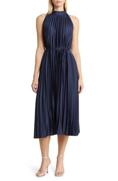 Sam Edelman Sleeveless Pleated Dress In Navy