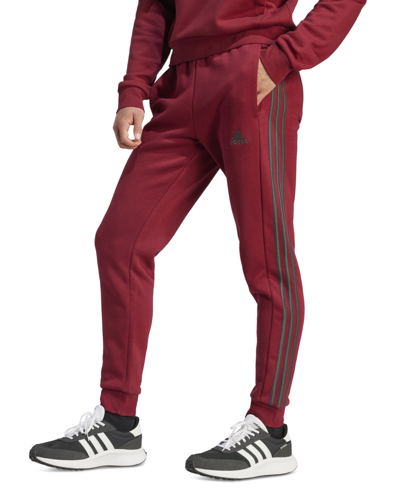 Adidas Originals Men's Essentials 3-stripes Regular-fit Fleece Joggers In Scarlet,wht