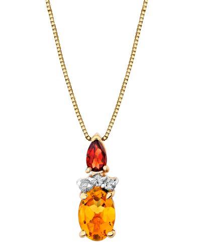 Macy's Citrine (3/4 Ct. T.w.), Garnet (1/4 Ct. T.w.) & Diamond Accent 18" Pendant Necklace In 14k Gold In Multi-gemstone