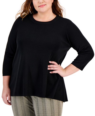 Anne Klein Plus Size High-low 3/4-sleeve Sweater In Anne Black