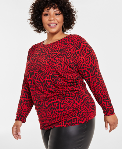 Inc International Concepts Inc Plus Size Printed Long-sleeve Drape-front Top, Created For Macy's In Chantal Cheetah