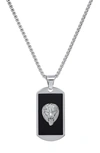HMY JEWELRY STAINLESS STEEL BLACK ENAMEL LION DOG TAG PENDANT NECKLACE