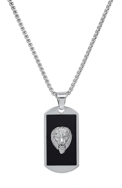 Hmy Jewelry Stainless Steel Black Enamel Lion Dog Tag Pendant Necklace In Silver/black