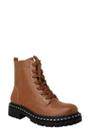 Chase & Chloe Mira Studded Lug Combat Boot In Cognac Pu
