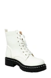 Chase & Chloe Mira Studded Lug Combat Boot In White Pu