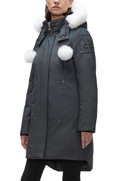 Moose Knuckles Stirling Down Parka With Genuine Shearling Trim In Granite W B