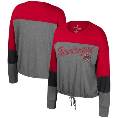 COLOSSEUM COLOSSEUM GRAY OHIO STATE BUCKEYES TWINKLE LIGHTS TIE FRONT LONG SLEEVE T-SHIRT