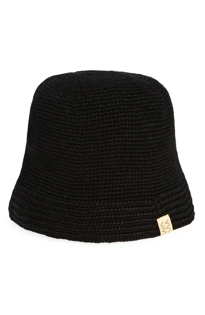 Visvim Wool & Linen Crochet Bucket Hat In Black