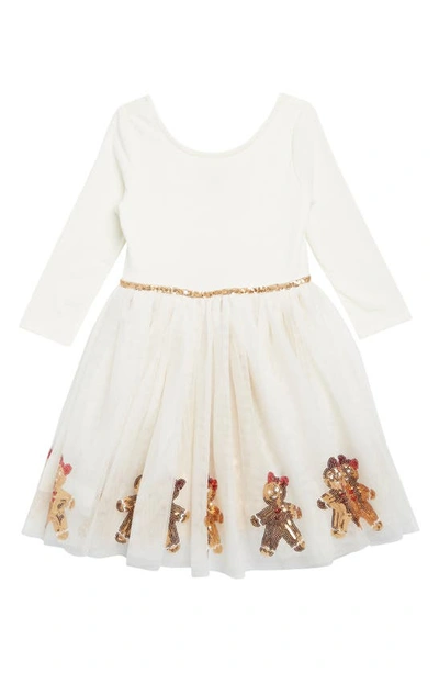 Zunie Kids' Sequin Gingerbread Cookie Party Dress In Ivory