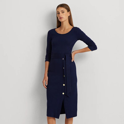 Lauren Ralph Lauren Belted Rib-knit Dress In Refined Navy