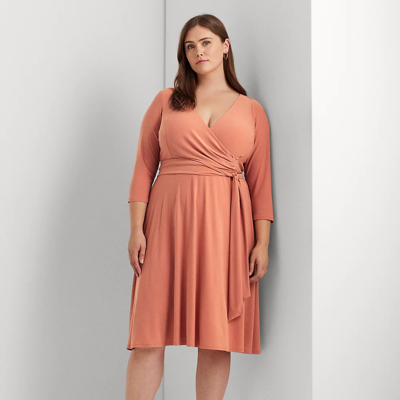 Lauren Woman Surplice Jersey Dress In Pink Mahogany