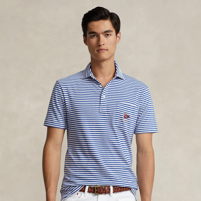 Ralph Lauren Classic Fit Striped Lisle Polo Shirt In Royal Navy/white