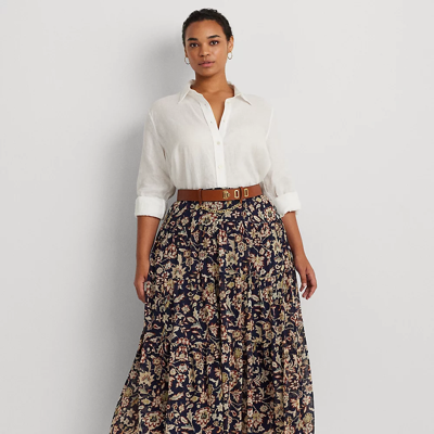 Lauren Woman Floral Crinkle Georgette Tiered Skirt In Navy Multi