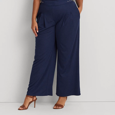 Lauren Woman Pleated Stretch Jersey Wide-leg Pant In Refined Navy