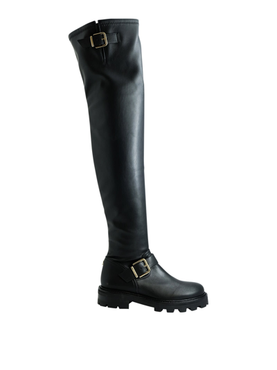 Jimmy Choo Biker Ii Buckled Leather Over-the-knee Boots In Black