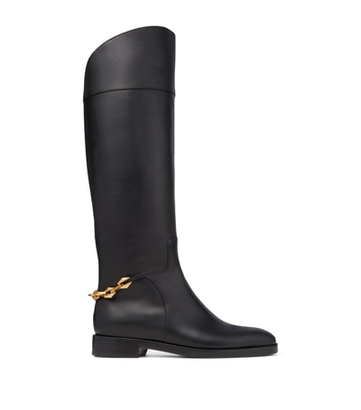 Jimmy Choo Nell Leather Chain Tall Riding Boots In Black