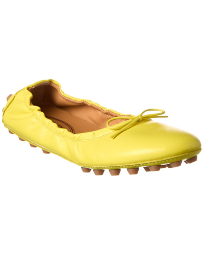 Tod's Bubble Ballerinas皮革芭蕾舞平底鞋 In Yellow