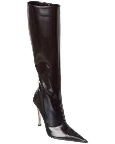 Versace Pin-point Leather Knee-high Boot In Black