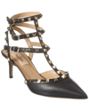 VALENTINO GARAVANI VALENTINO ROCKSTUD CAGED 65 GRAINY LEATHER ANKLE STRAP PUMP