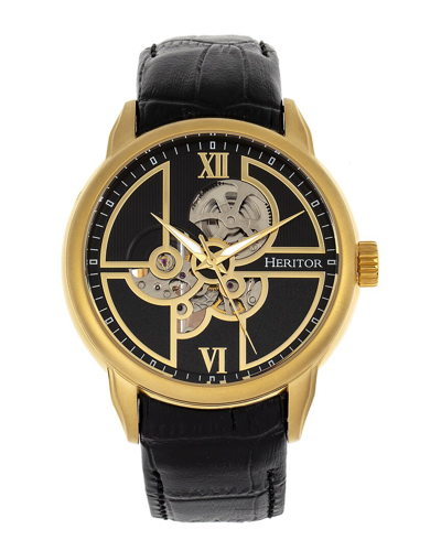 Heritor Automatic Sanford Semi-skeleton Leather-band Watch In Gold