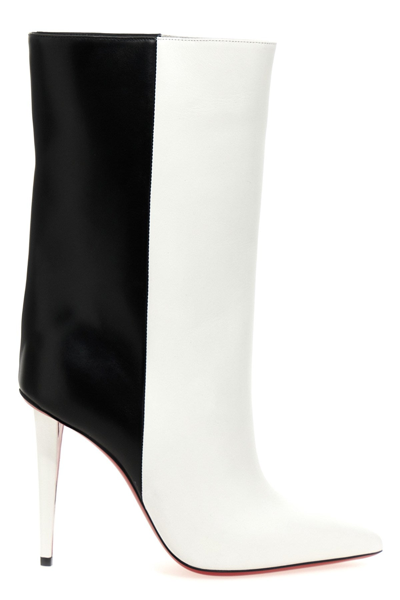 Christian Louboutin Astrilarge Red Sole Two-tone Leather Booties In White
