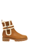 Christian Louboutin Cl Chelsea Shearling-trimmed Ankle Boots In Brown