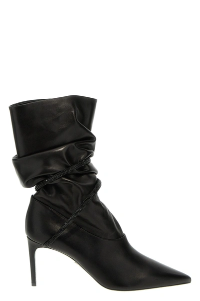 René Caovilla Rhinestone Nappa Ankle Boots In Black