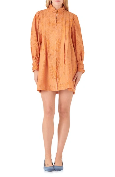 English Factory Long Sleeve Burnout Organza Mini Shirtdress In Orange