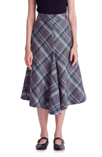 English Factory Women's Plaid Midi A Line Skirt In Grey,green