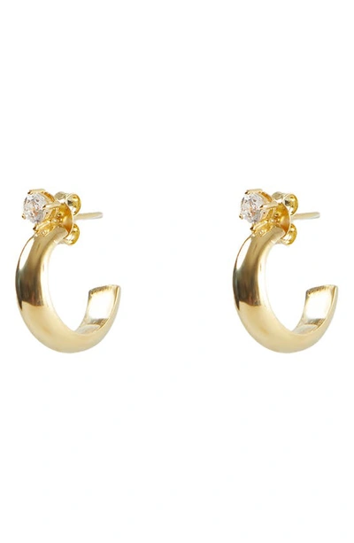 Argento Vivo Sterling Silver Cubic Zirconia Huggie Hoop Earrings In Gold